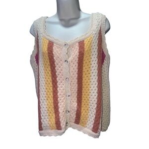 Grace + Karma colorful button front crochet sweater tank top Large